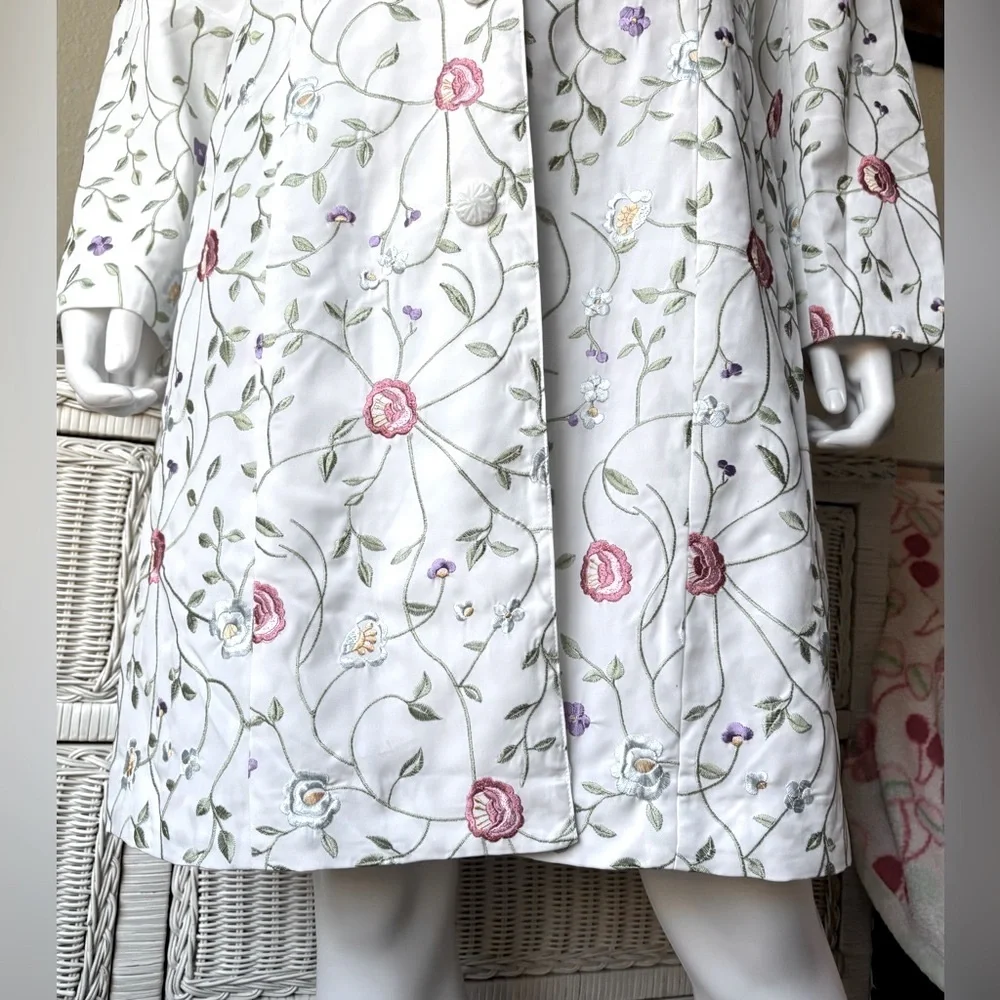 Maggie Sweet Vintage Longline Coat Dainty Floral Multicolor Embroidered Size L